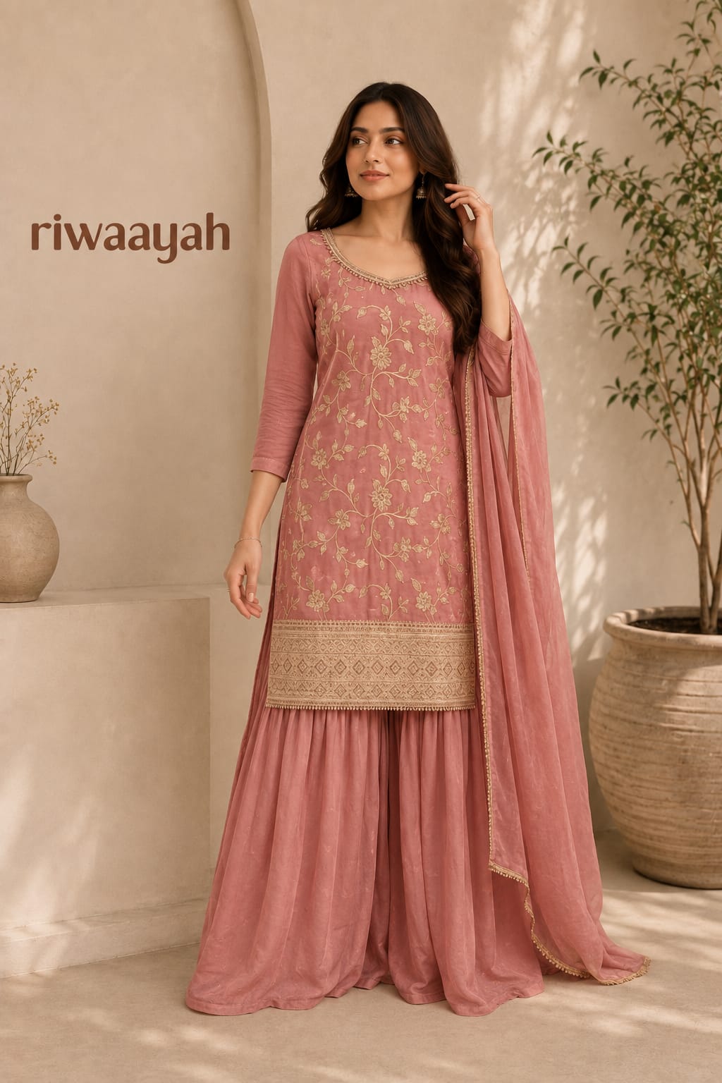 Dusty rose ensemble (sharara)