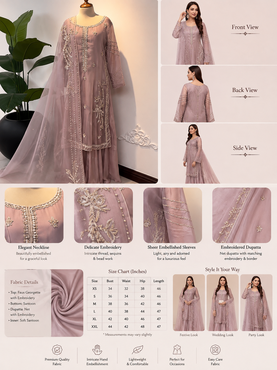 Mauve Mehr — Embroidered Suit Set