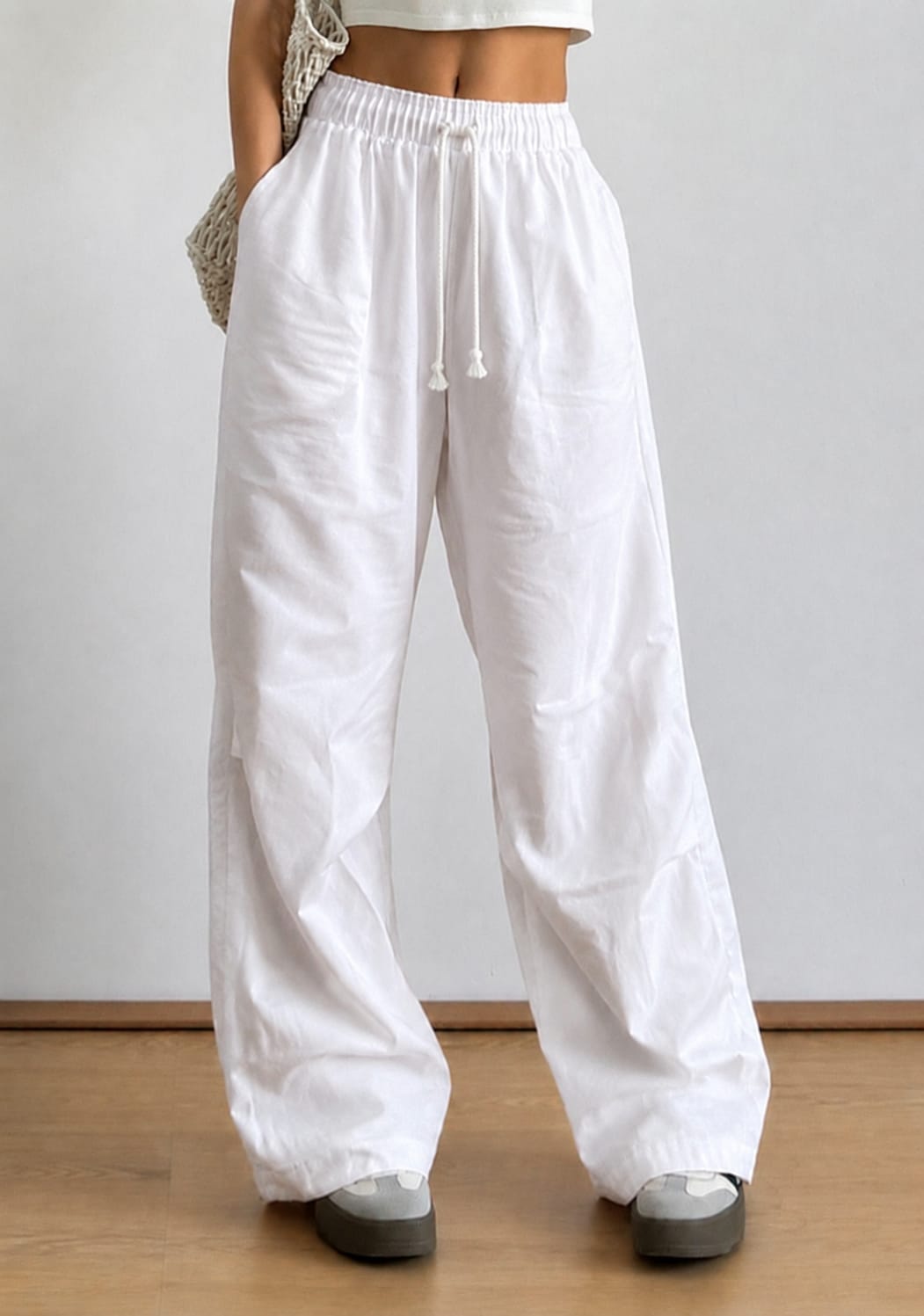 White Cotton Wide-Leg Pajama