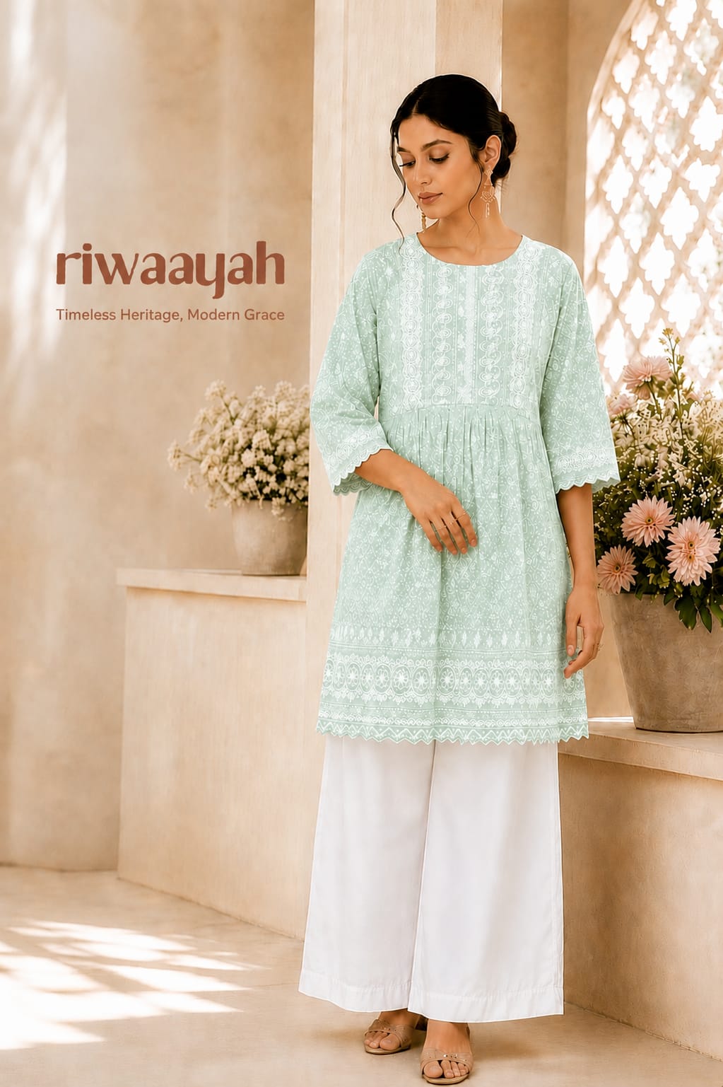 embroidered flare kurti
